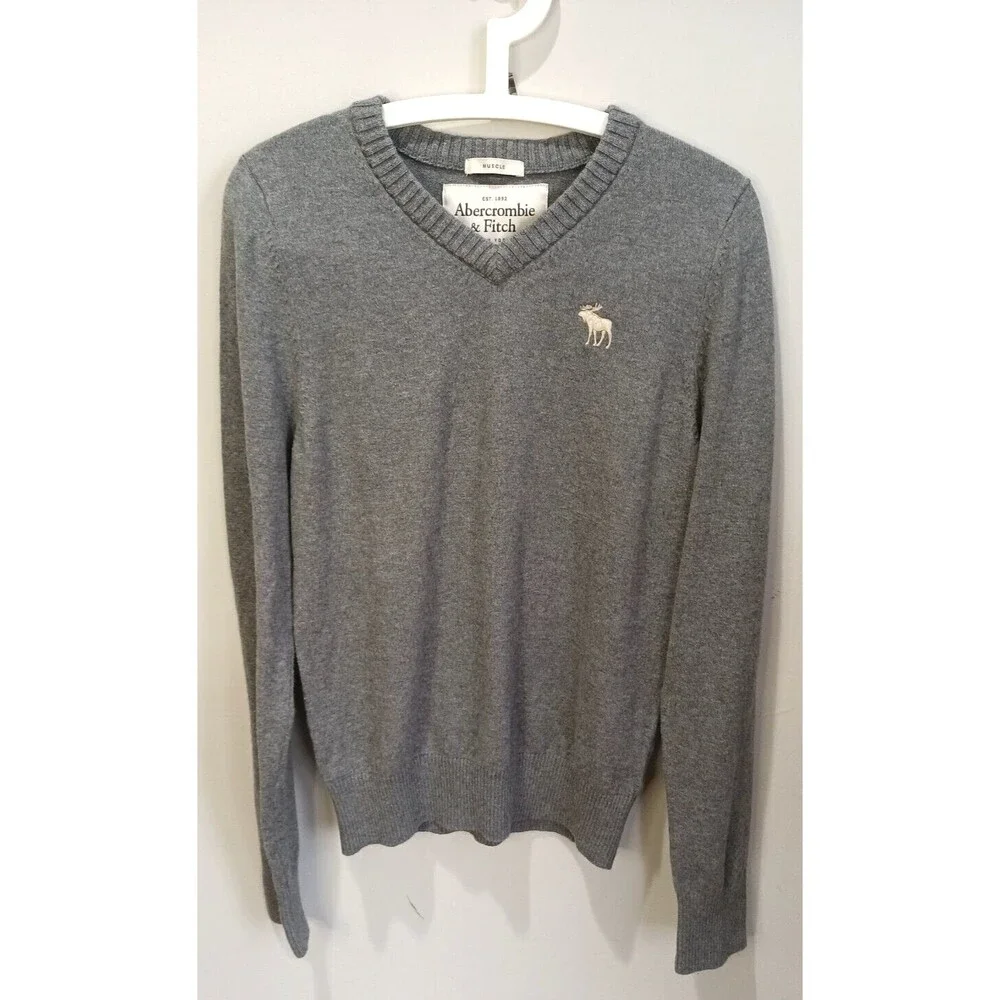 Abercrombie & Fitch A&F Wool Blend Knit Ribbed Sweater Medium Dark Gray Muscle